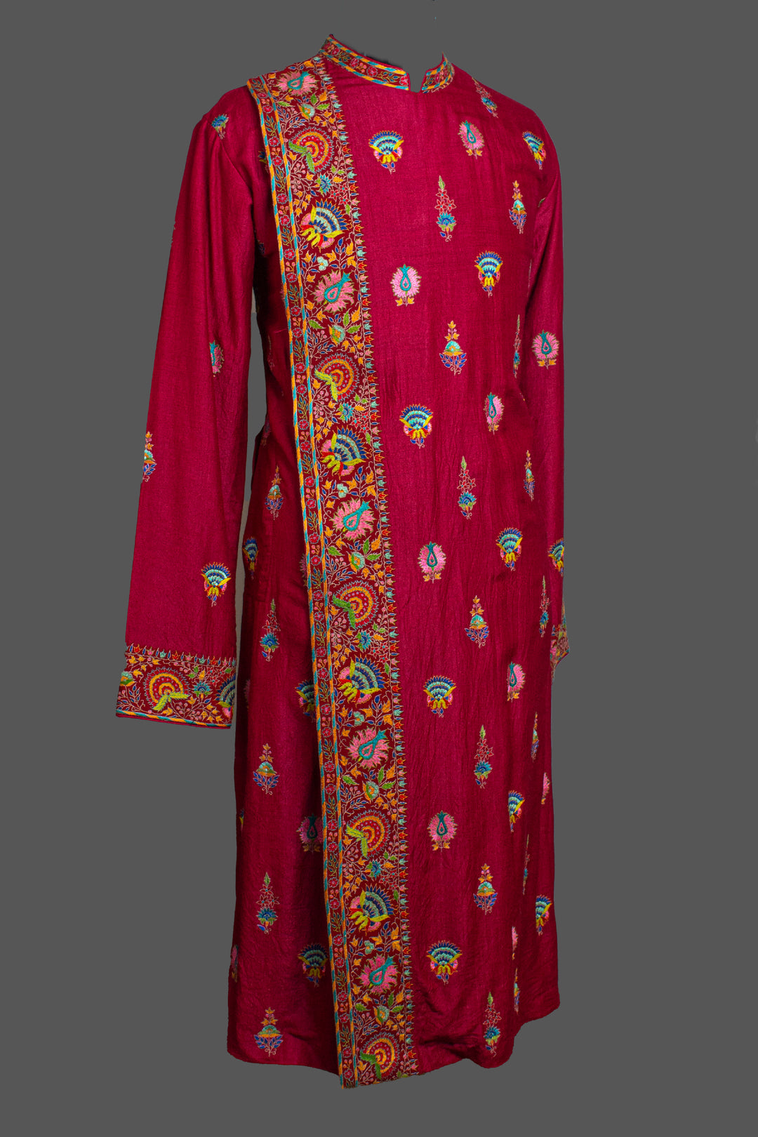 Maroon Moonga Silk Kurta for Men | Hand Kashmiri Embroidered Kurta | Luxury Wedding & Festive Wear