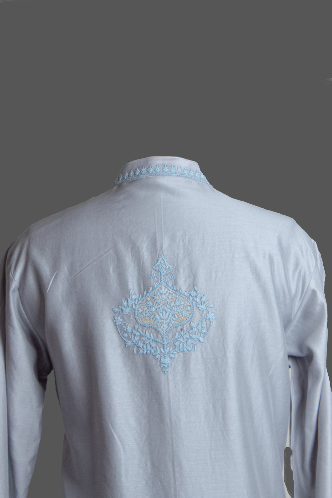 Sky Blue Chanderi Kurta for Men | Dori Embroidered Designer Kurta | Wedding & Festive Wear