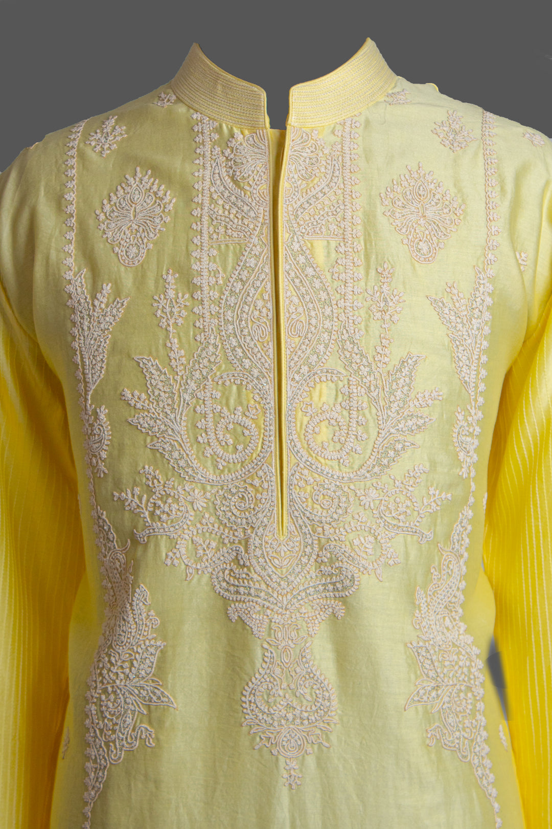 Yellow Chanderi Kurta for Men | Dori Embroidered Booti Kurta | Haldi, Wedding & Festive Wear