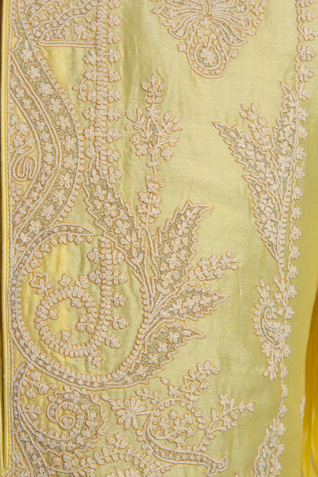 Yellow Chanderi Kurta for Men | Dori Embroidered Booti Kurta | Haldi, Wedding & Festive Wear