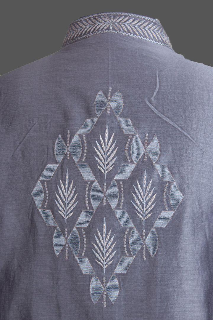 Grey Chanderi Kurta for Men | Jaal Embroidered Designer Kurta | Premium Wedding & Festive Wear