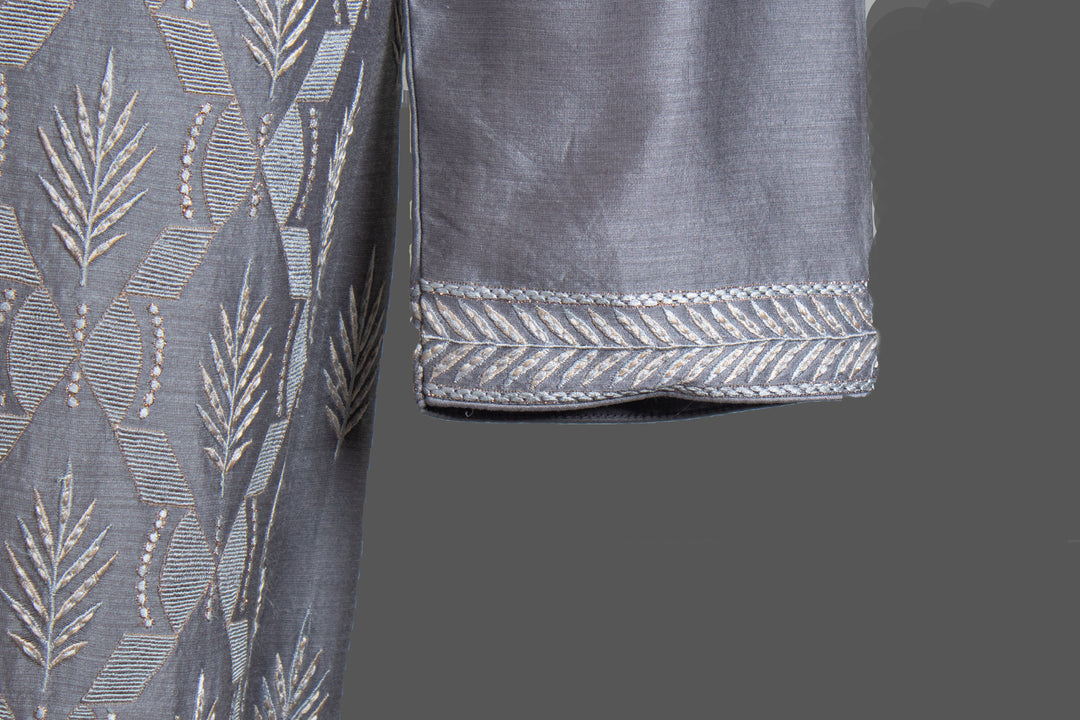 Grey Chanderi Kurta for Men | Jaal Embroidered Designer Kurta | Premium Wedding & Festive Wear