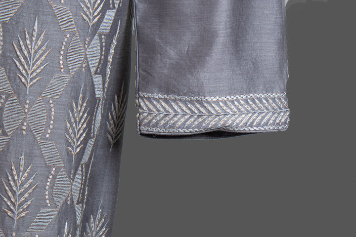 Grey Chanderi Kurta for Men | Jaal Embroidered Designer Kurta | Premium Wedding & Festive Wear