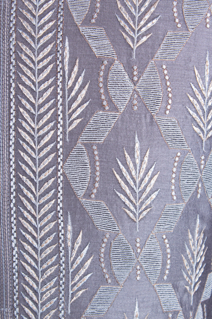 Grey Chanderi Kurta for Men | Jaal Embroidered Designer Kurta | Premium Wedding & Festive Wear
