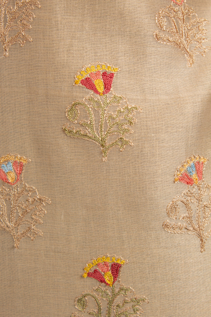 Beige Chanderi Kurta for Men | Aari & Machine Embroidered Designer Kurta | Wedding & Festive Wear