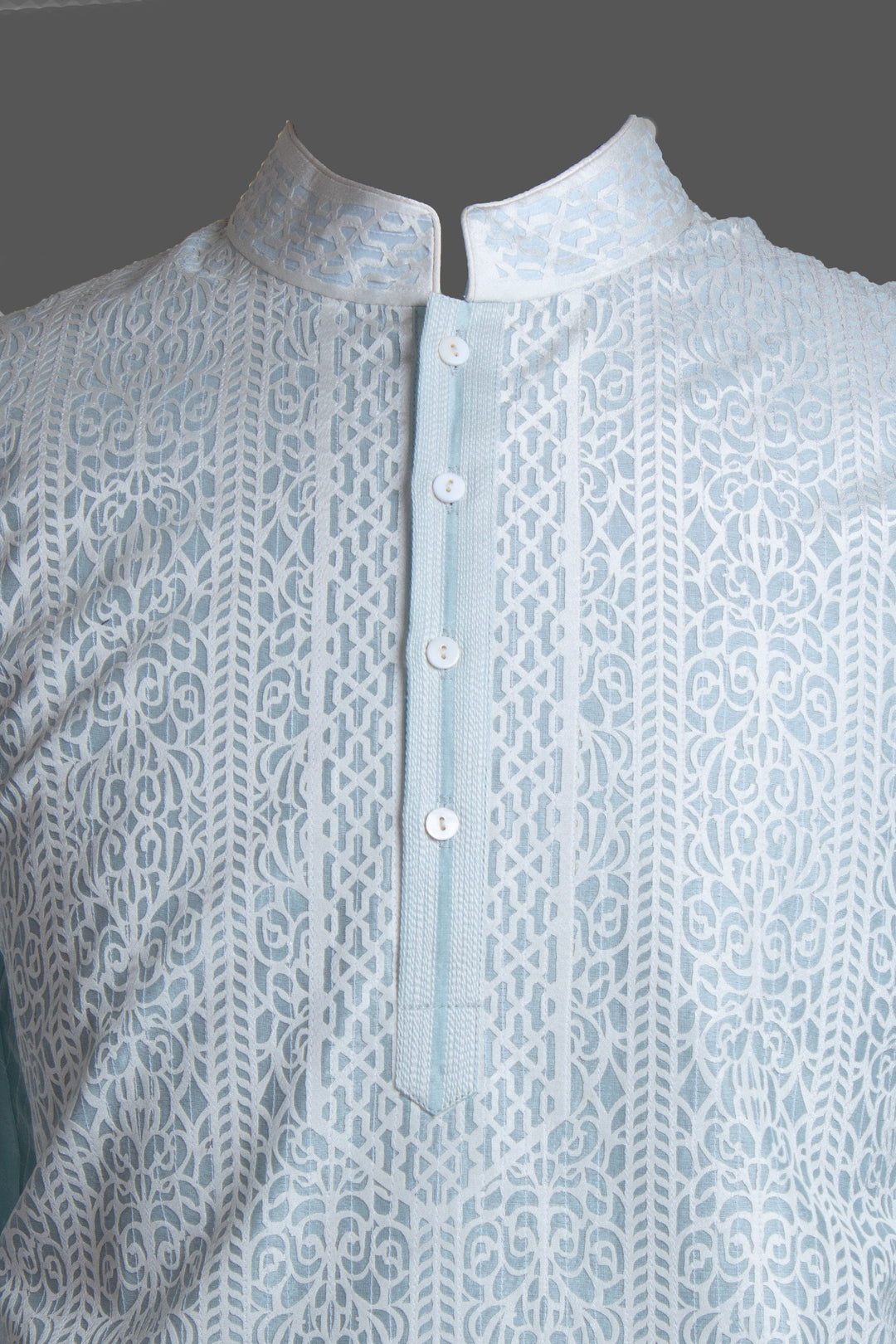 Sky Blue Chanderi Kurta for Men | Laser Cut & Stitchline Designer Kurta | Wedding & Festive Wear