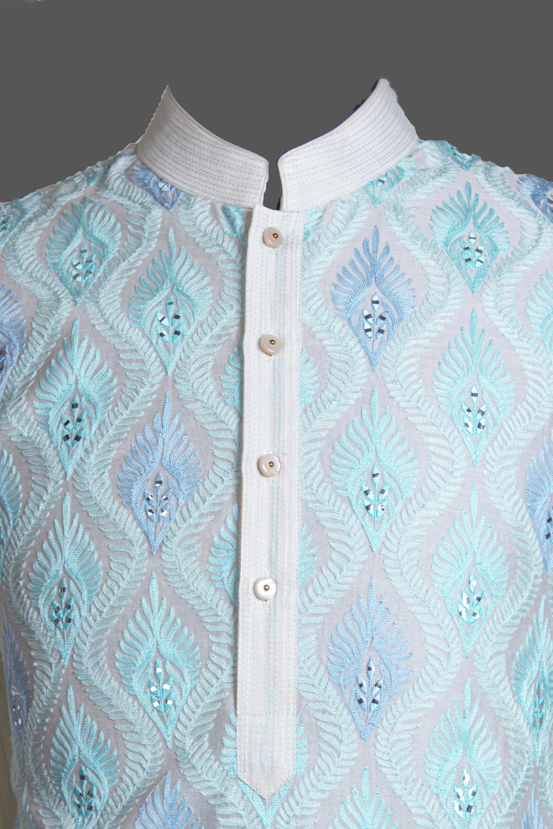 Off-White Chanderi Kurta for Men | Aari Embroidery with Mirror Touch | Luxury Wedding & Festive Wear