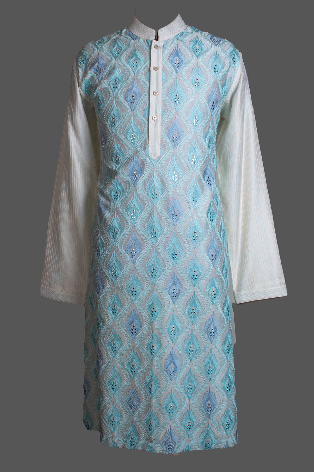 Off-White Chanderi Kurta for Men | Aari Embroidery with Mirror Touch | Luxury Wedding & Festive Wear