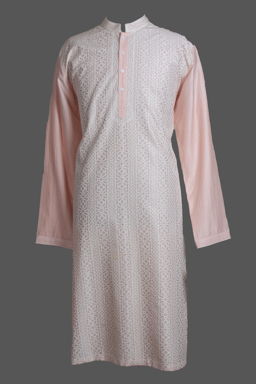 Pink Chanderi Kurta for Men | Laser Cut & Stitchline Designer Kurta | Wedding & Festive Wear