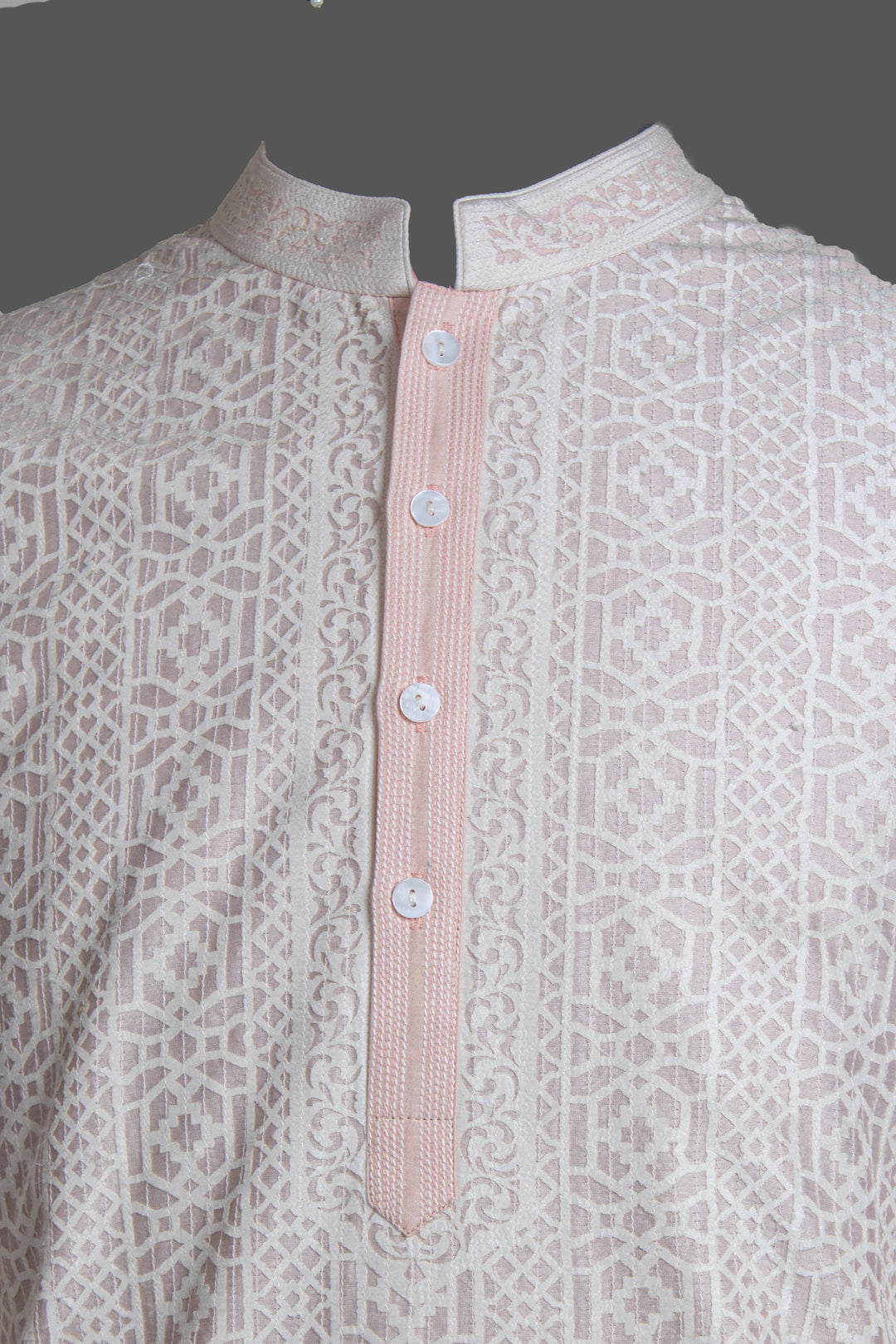 Pink Chanderi Kurta for Men | Laser Cut & Stitchline Designer Kurta | Wedding & Festive Wear