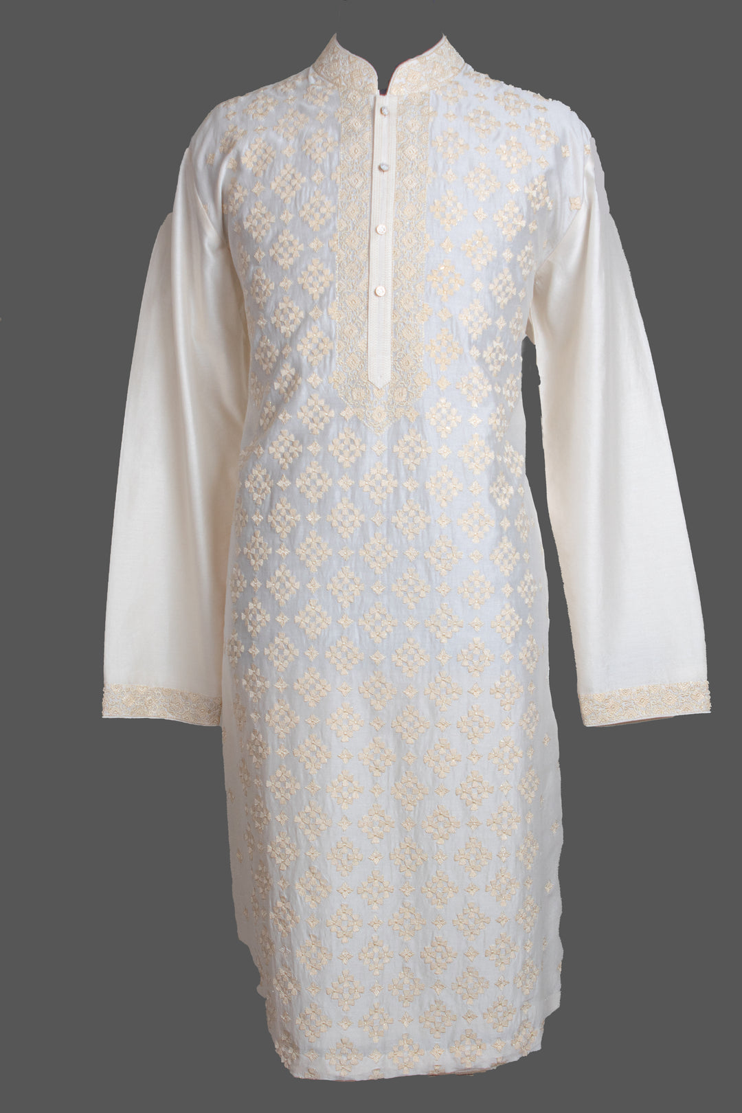Off-White Chanderi Kurta for Men | Jaal Embroidered Designer Kurta | Luxury Wedding & Festive Wear