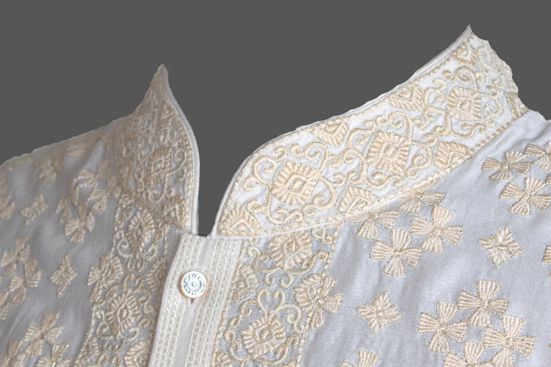 Off-White Chanderi Kurta for Men | Jaal Embroidered Designer Kurta | Luxury Wedding & Festive Wear