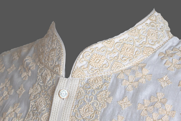 Off-White Chanderi Kurta for Men | Jaal Embroidered Designer Kurta | Luxury Wedding & Festive Wear