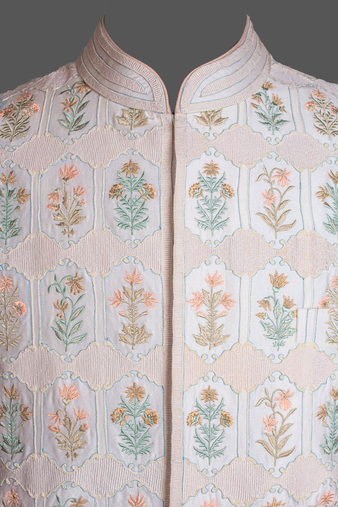 Off-White Chanderi Bundi for Men | Jaal Embroidered Nehru Jacket | Luxury Wedding & Festive Wear