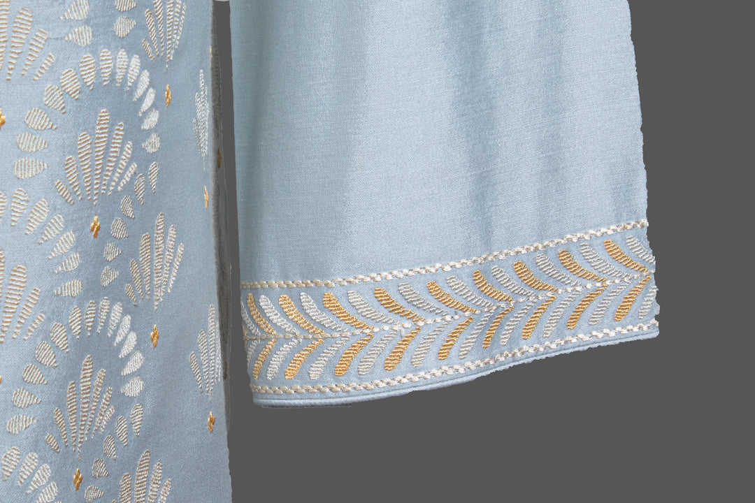 Aqua Chanderi Kurta for Men | Geometric Jaal Embroidered Designer Kurta | Wedding & Festive Wear