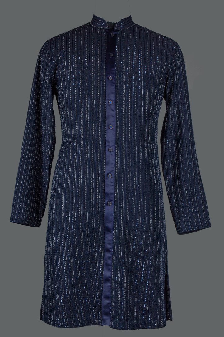 Navy Blue Cotton Silk Kurta Set