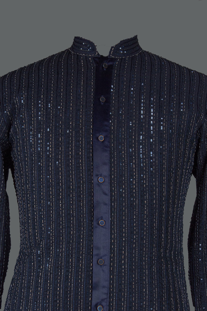 Navy Blue Cotton Silk Kurta Set