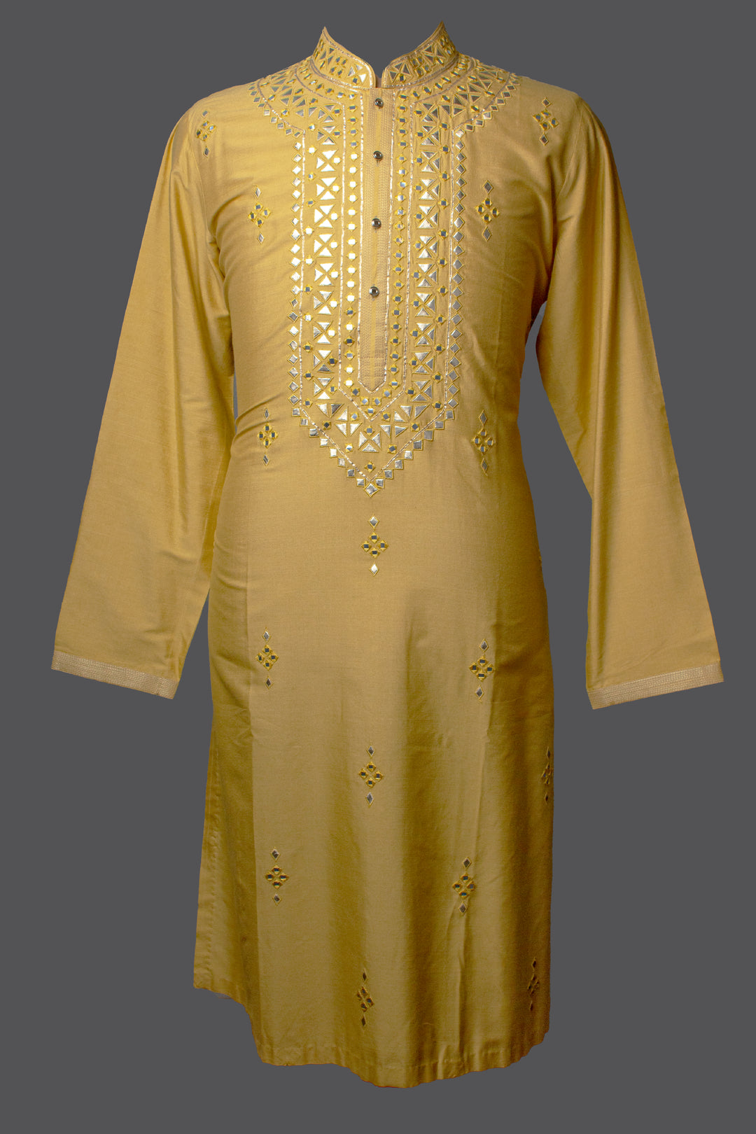 Green Cotton Silk Kurta Set with Leather & Mirror Embroidery