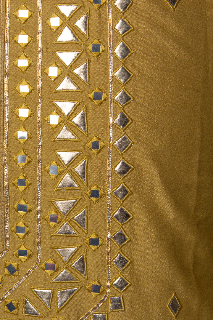 Green Cotton Silk Kurta Set with Leather & Mirror Embroidery