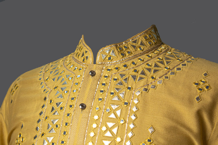 Green Cotton Silk Kurta Set with Leather & Mirror Embroidery