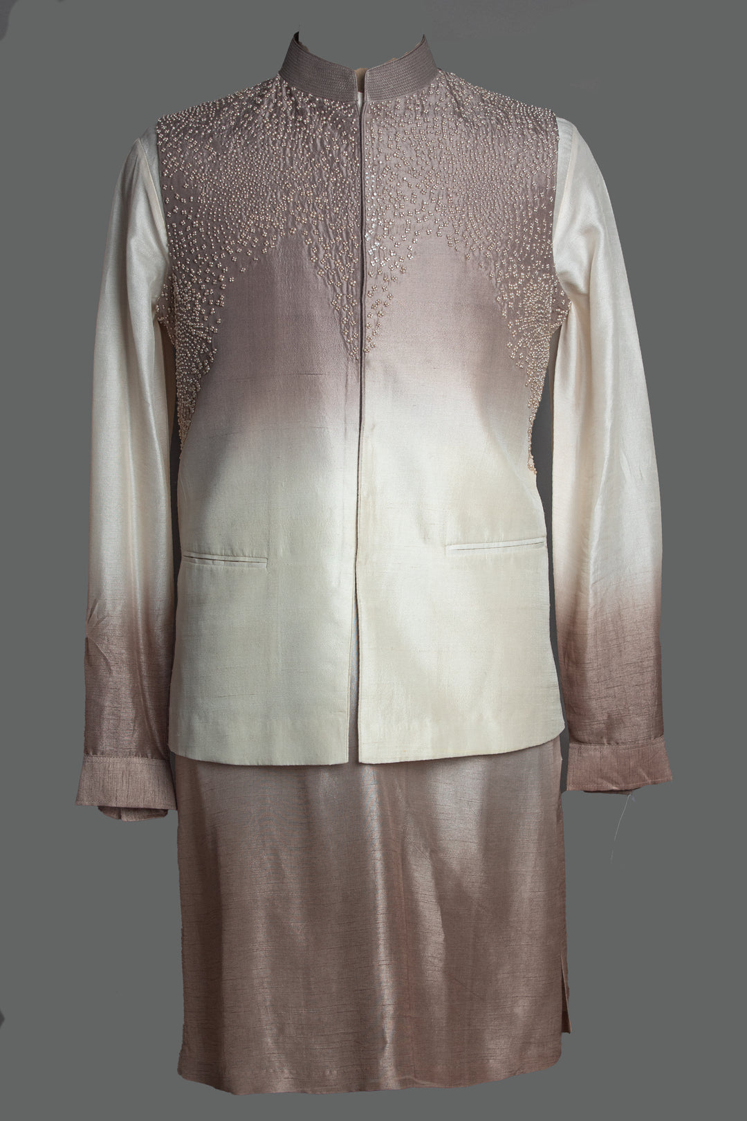 Beige Shaded Kurta and Bundi Set