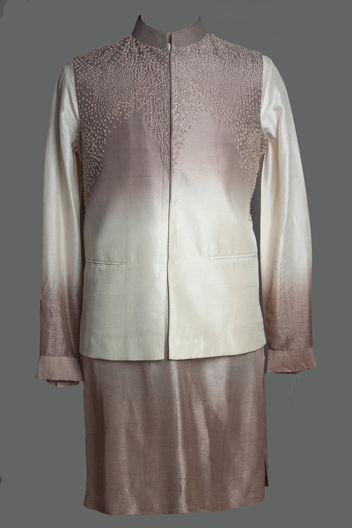 Beige Shaded Kurta and Bundi Set