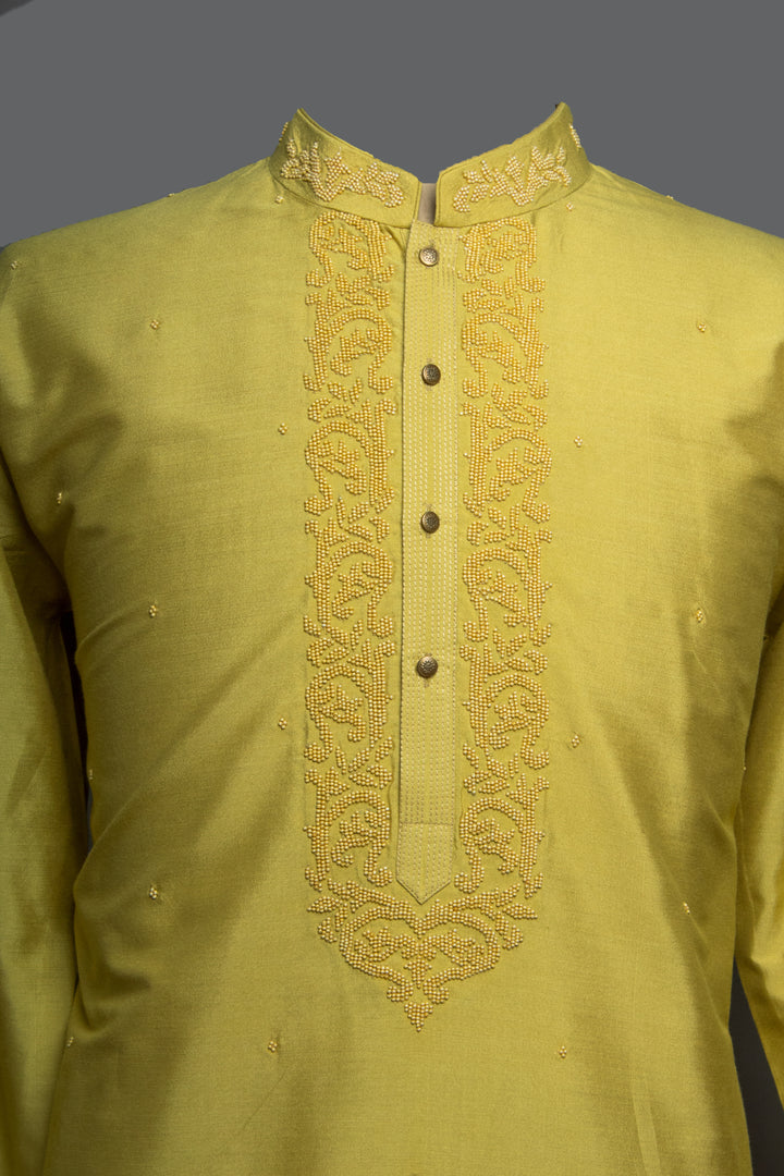 Lemon Yellow Cotton Silk Kurta Set