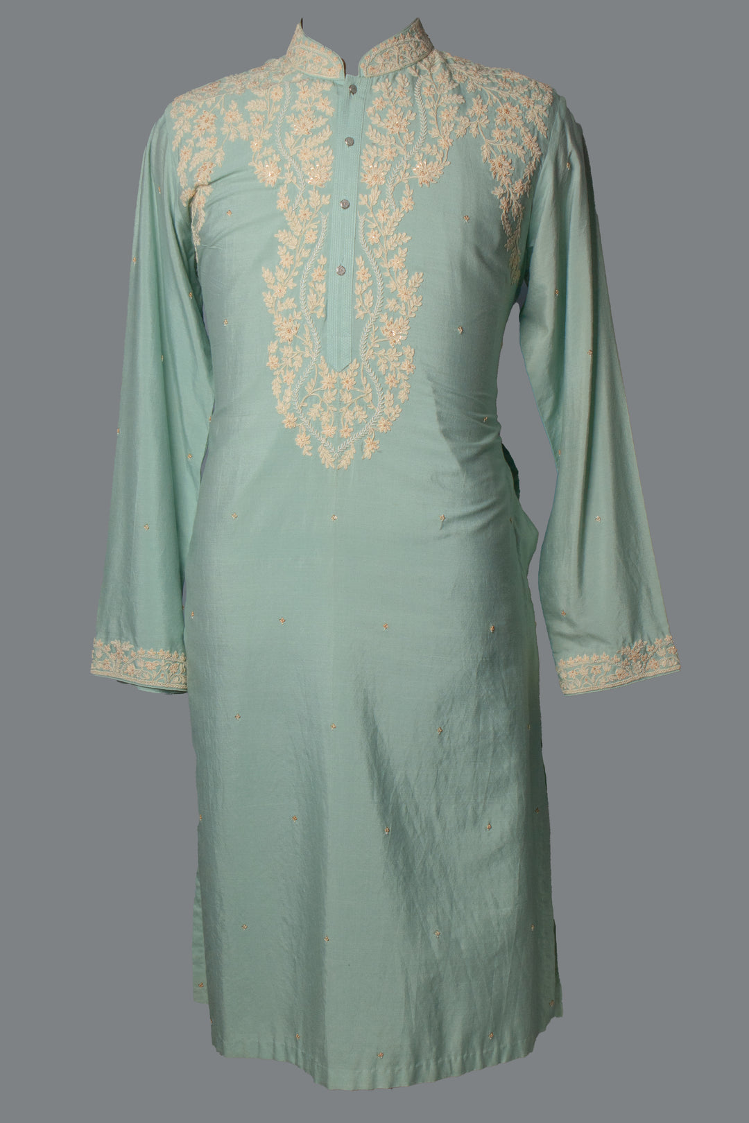 Aqua Cotton Silk Kurta Set with Dori & Hand Embroidery