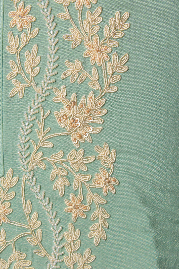 Aqua Cotton Silk Kurta Set with Dori & Hand Embroidery
