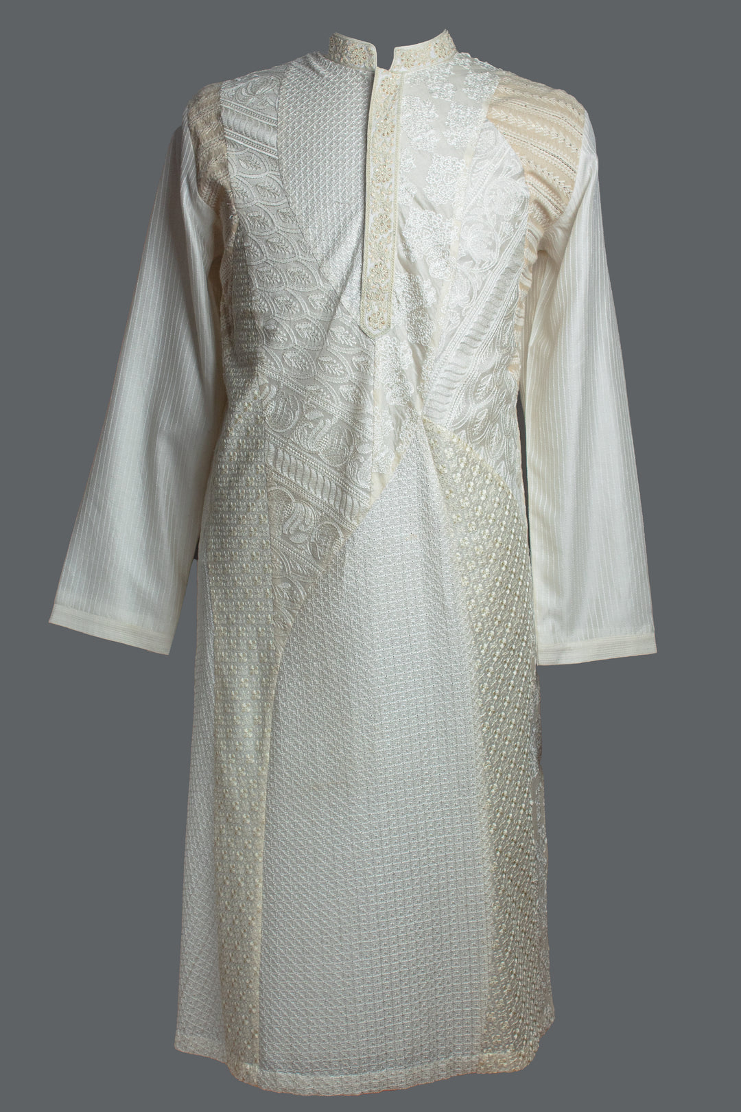 Off-White Chanderi Embroidered Kurta for Men