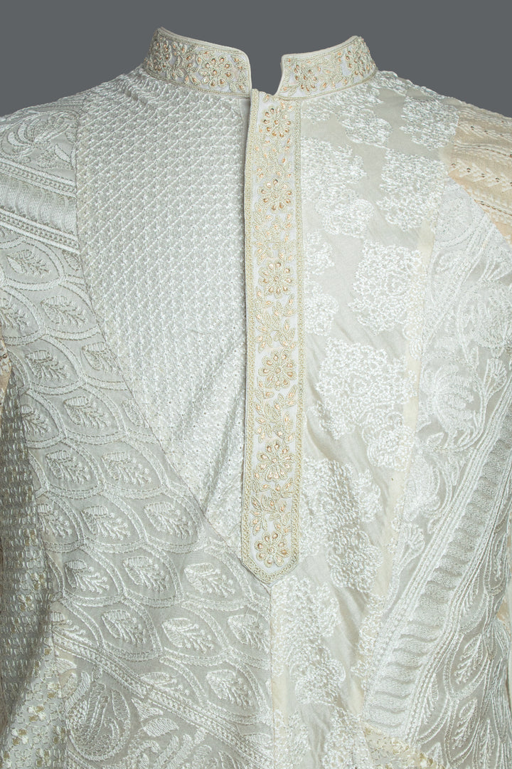 Off-White Chanderi Embroidered Kurta for Men