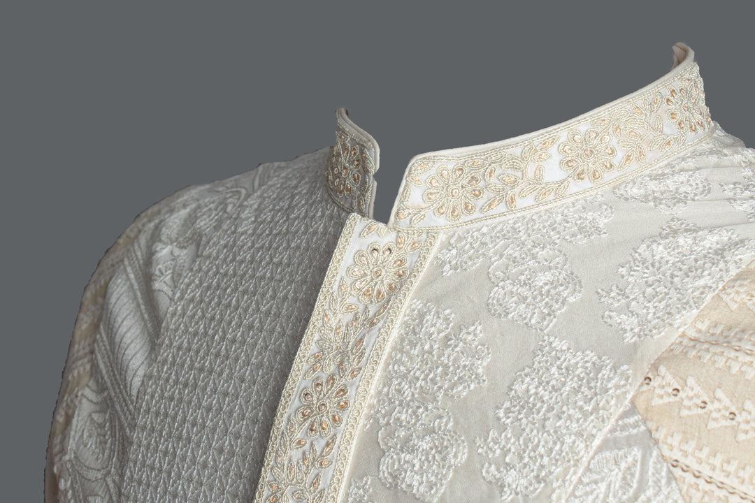 Off-White Chanderi Embroidered Kurta for Men