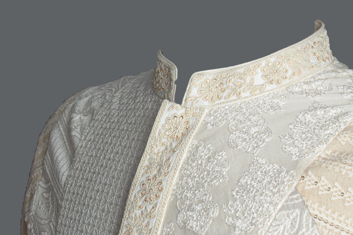 Off-White Chanderi Embroidered Kurta for Men