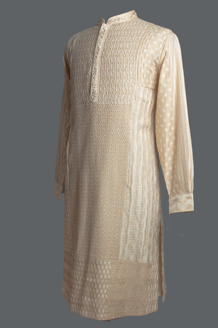 Beige Banarasi Silk Kurta Set