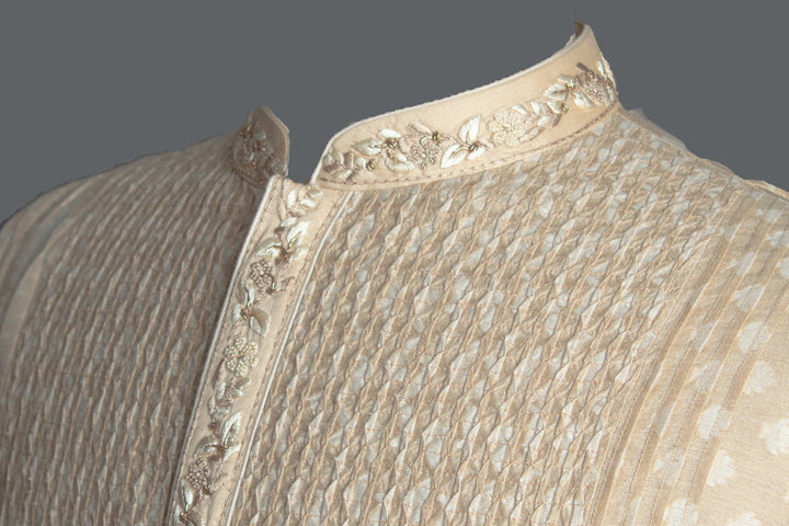 Beige Banarasi Silk Kurta Set