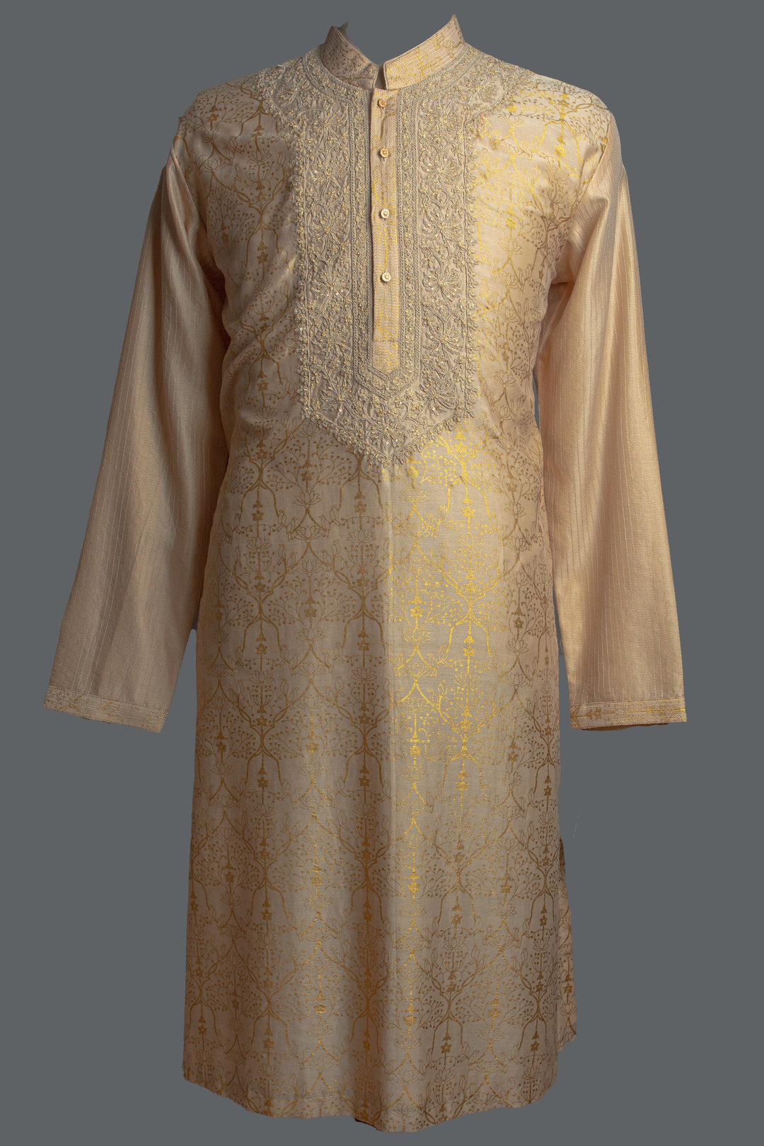 Beige Foil Printed Chanderi Kurta