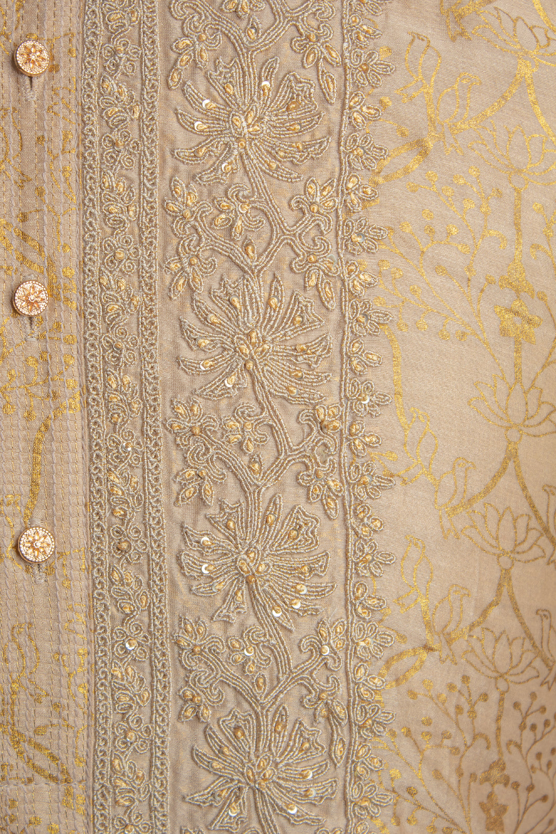 Beige Foil Printed Chanderi Kurta