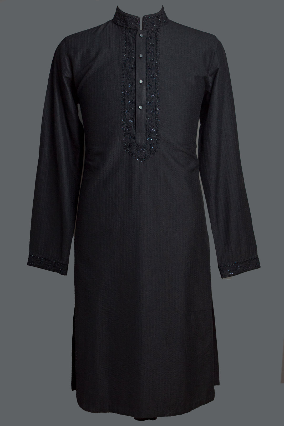 Black Cotton Silk Kurta Set