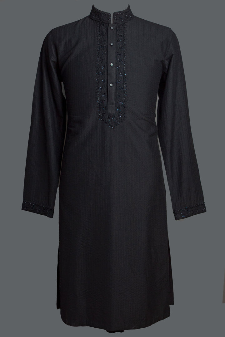 Black Cotton Silk Kurta Set