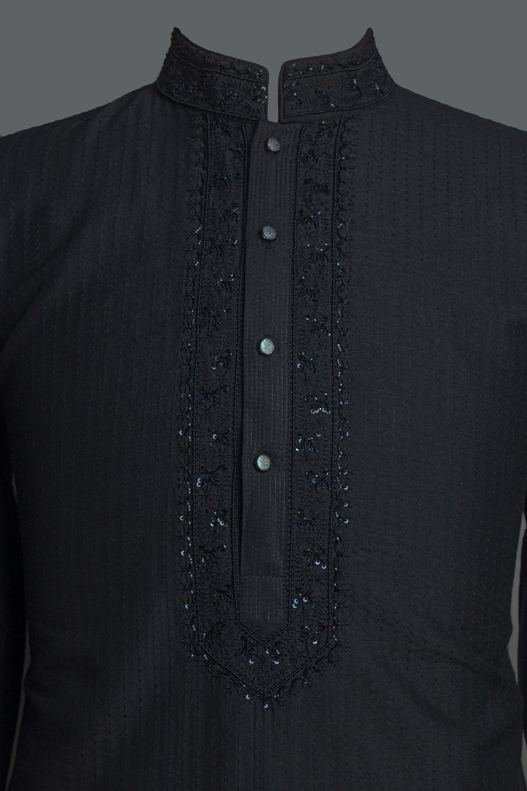 Black Cotton Silk Kurta Set
