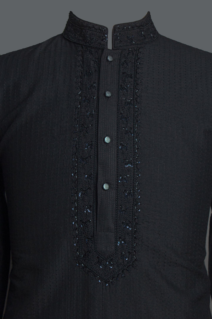 Black Cotton Silk Kurta Set
