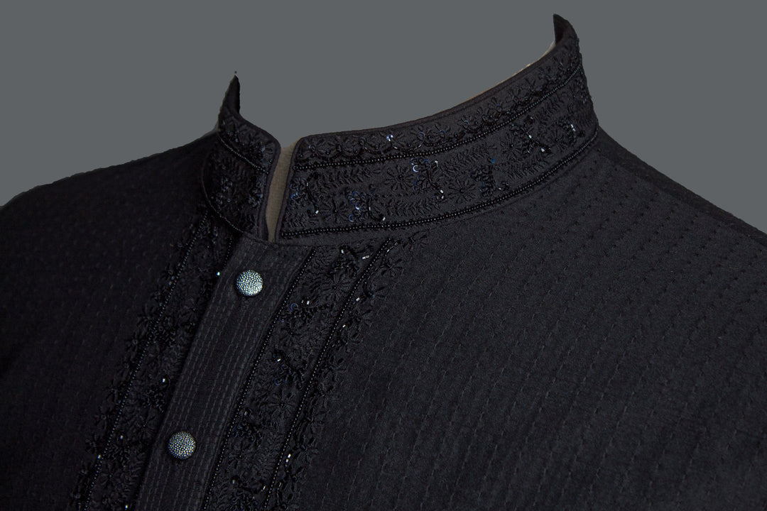 Black Cotton Silk Kurta Set