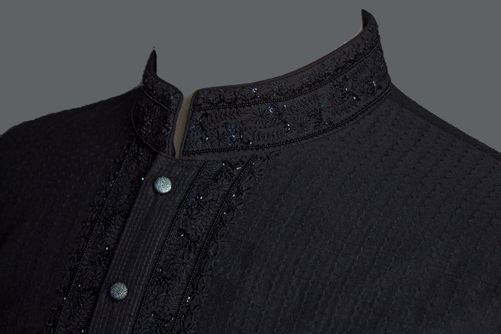 Black Cotton Silk Kurta Set