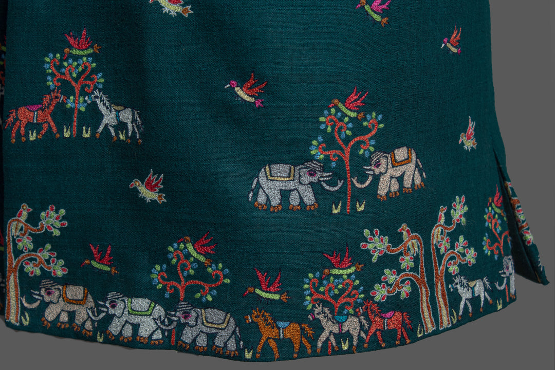 Dark Green Matka Silk Bundi for Men | Embroidered Nehru Jacket | Wedding & Festive Wear