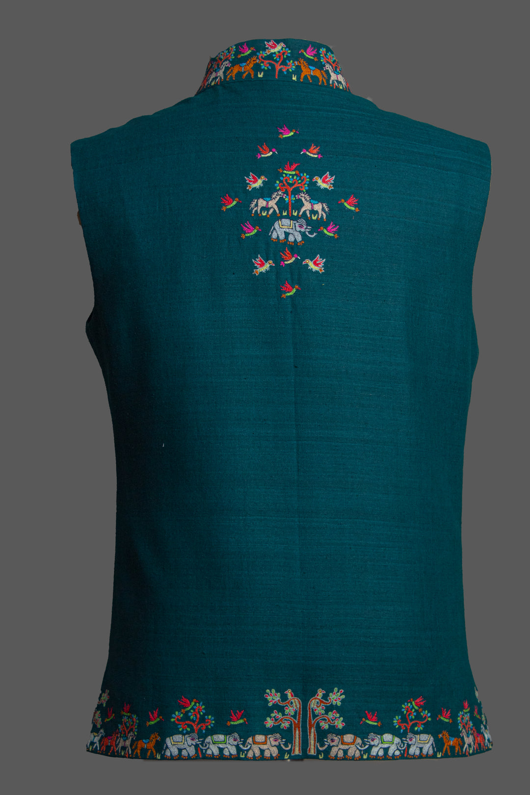 Dark Green Matka Silk Bundi for Men | Embroidered Nehru Jacket | Wedding & Festive Wear