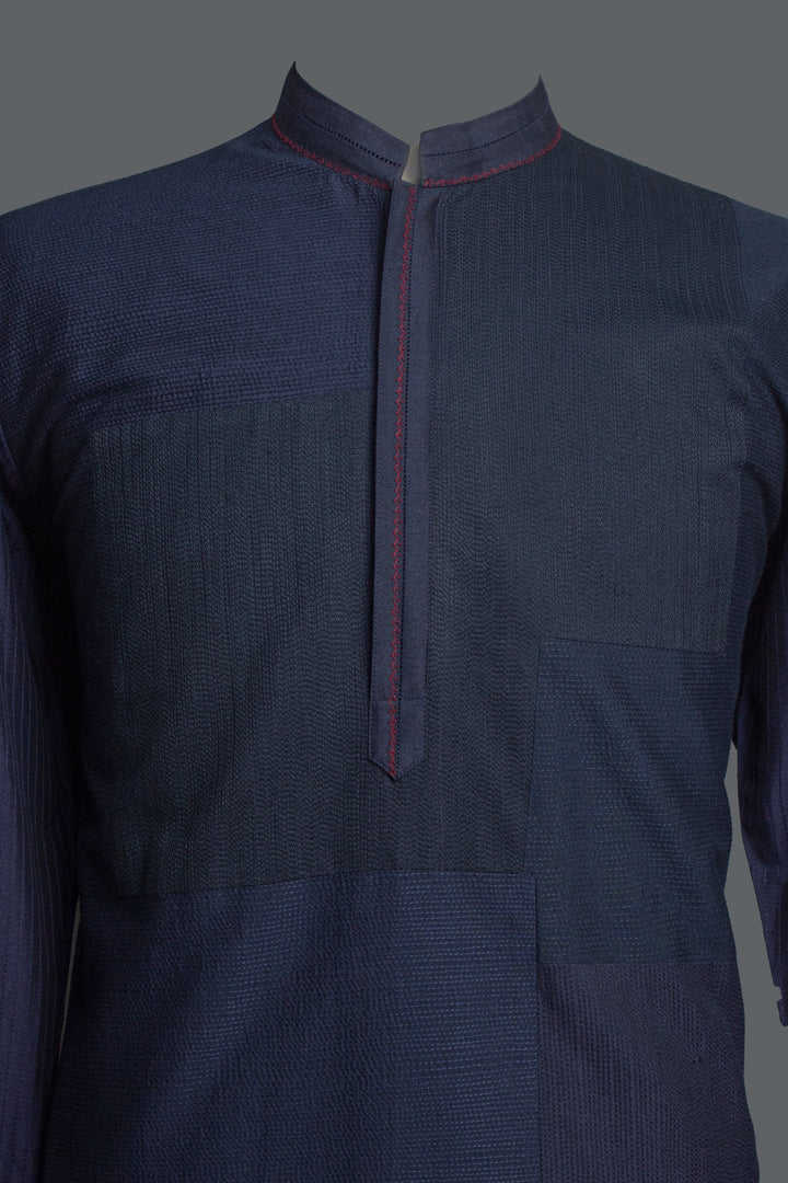 Navy Blue Cotton Silk Kurta