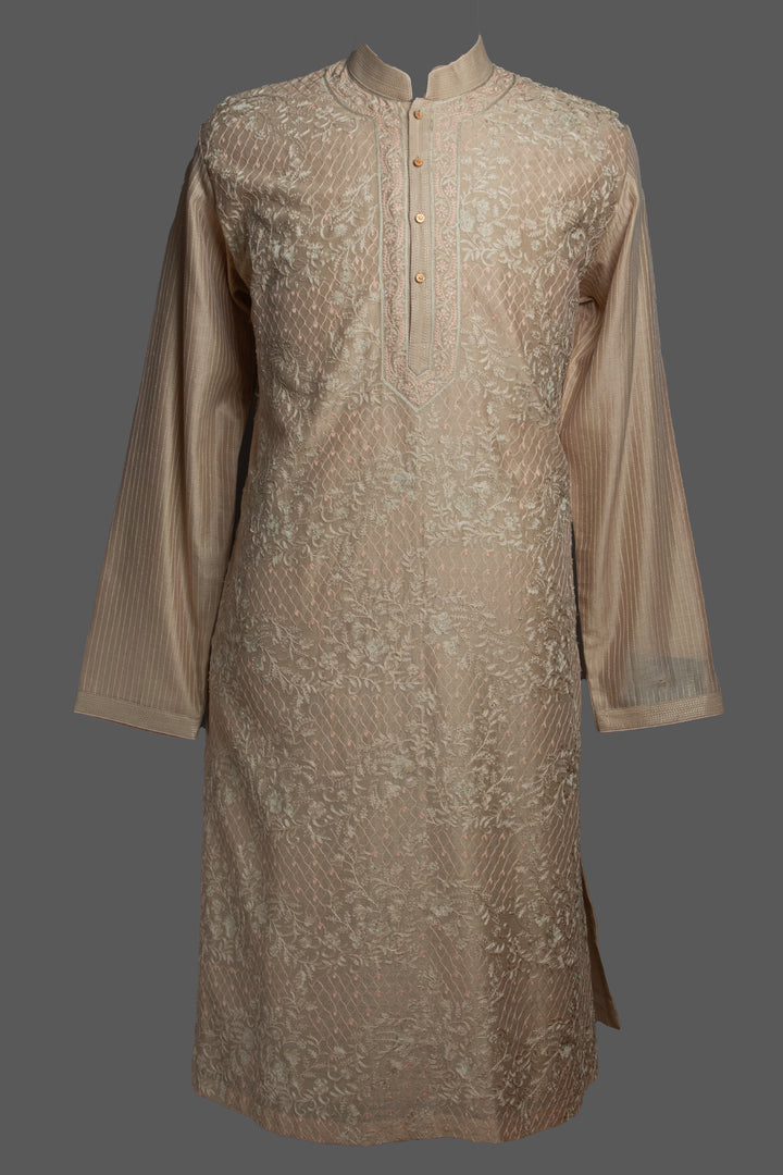 Beige Chanderi Kurta Set