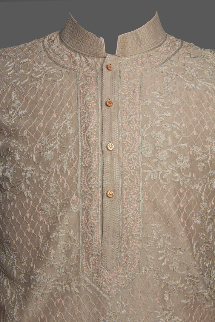 Beige Chanderi Kurta Set