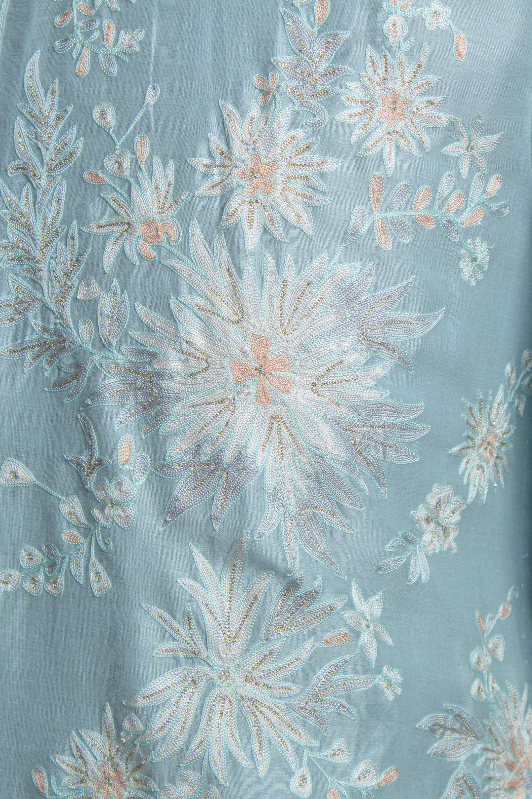 Sky Blue Chanderi Kurta Set with Aari & Machine Embroidery