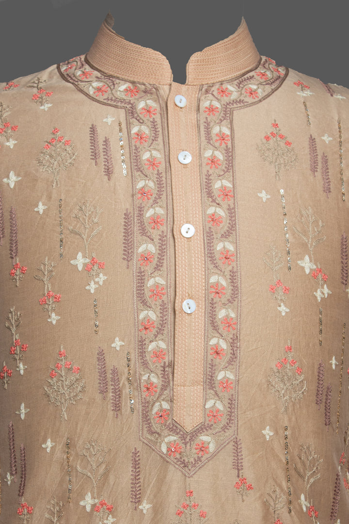 Beige Chanderi Kurta Set